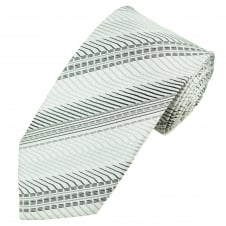 Silver, Grey & Black Patterned Men's Extra Long Tie