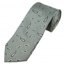 Silver, Grey & Blue Paisley Patterned Men's Extra Long Tie