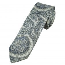 Silver, Grey & Blue Patterned Men's Silk Skinny Tie