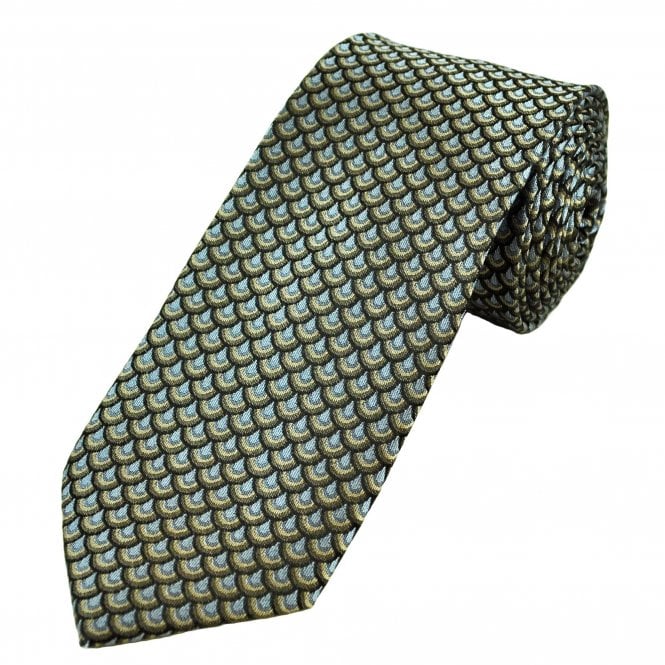 Silver Grey, Brown & Black Patterned Men's Silk Tie