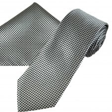 Silver & Grey Micro Checked Men's Tie & Pocket Square Handkerchief Set