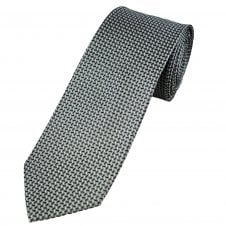 Silver, Grey & Navy Blue Patterned Luxury Silk Men's Tie