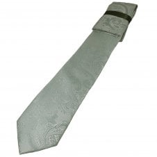 Silver Grey Paisley Patterned Men's Luxury Wedding Tie & Hanky Set