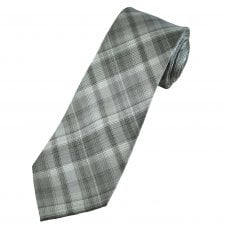 Silver, Grey & White Checked Luxury Silk Men's Tie