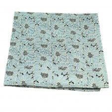 Silver, Light Blue & Navy Flower Patterned Silk Pocket Square Handkerchief