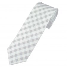 Silver, Light Grey & White Checked Men's Silk Narrow Tie