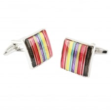 Silver & Multi Coloured Striped Cufflinks