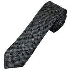 Silver & Navy Blue Paisley Luxury Silk Men's Skinny Tie