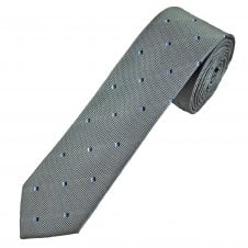 Silver, Navy & Sky Blue Pattern Men's Luxury Silk Skinny Tie