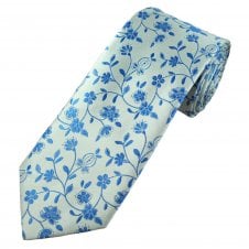 Silver & Royal Blue Floral Pattern Men's Tie