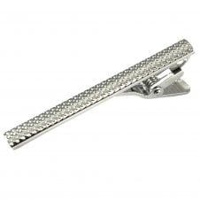 Silver Textured Patterned 4cm Width Rhodium Plated Tie Clip