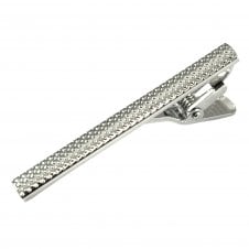 Silver Textured Patterned 5cm Width Rhodium Plated Tie Clip