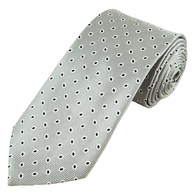 Silver, White & Black Oval Spot Pattern Men's Extra Long Tie