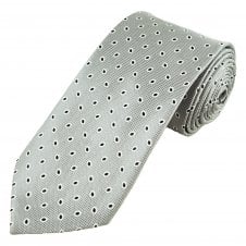 Silver, White & Black Oval Spot Pattern Men's Extra Long Tie