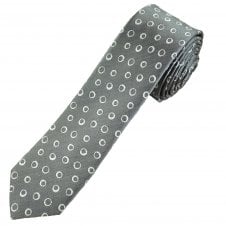 Silver & White Circle Pattern Men's Silk Skinny Tie