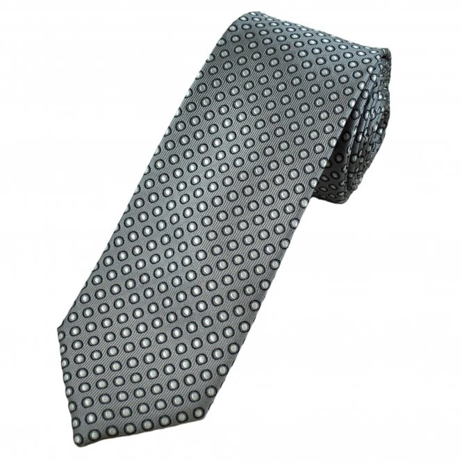 Silver, White & Navy Blue Circle Pattern Luxury Silk Men's Tie