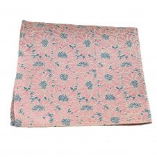 Silver White, Pink & Blue Flower Patterned Silk Pocket Square Handkerchief