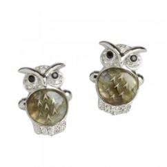Simon Carter Darwin Owl in Labradorite & Crystal, Designer Cufflinks