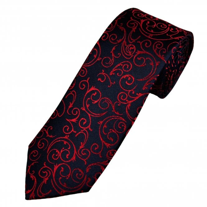 Simon Carter London Navy Blue & Red Scroll Patterned 100% Silk Men's Designer Tie