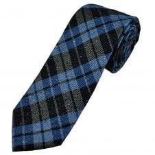 Simon Carter London Navy, Blue & White Check Pattern Silk Linen Mix Men's Designer Tie