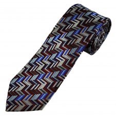 Simon Carter London Red & Multi Coloured Zig Zag Pattern 100% Silk Men's Designer Tie