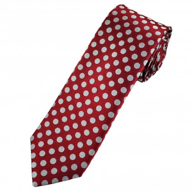Simon Carter London Red & Silver Polka Dot 100% Silk Men's Designer Tie