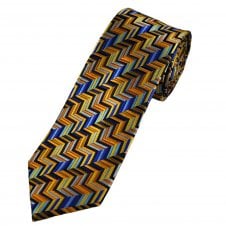 Simon Carter London Shades of Blue & Yellow Zig Zag Pattern 100% Silk Men's Designer Tie