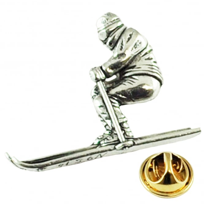 Skier, Skiing Pewter Lapel Pin Badge