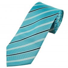Sky Blue, Navy & White Striped Men's Extra Long Tie