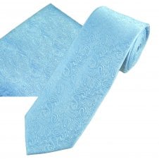 Sky Blue Paisley Pattern Men's Tie & Pocket Square Handkerchief Set