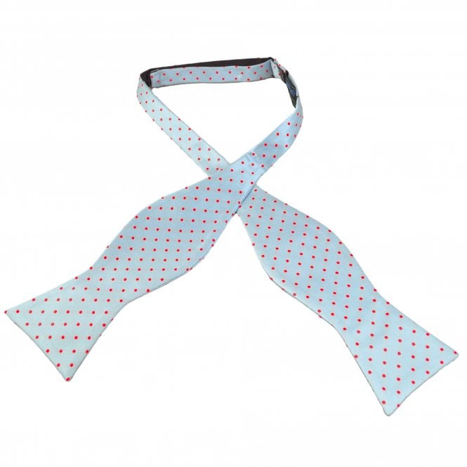 Sky Blue & Red Polka Dot Men's Self Tie Bow Tie
