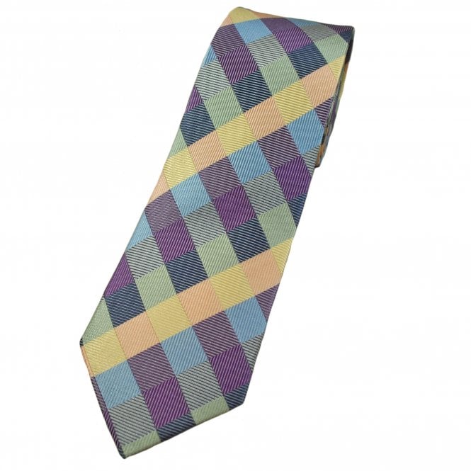 Sky Blue, Sage Green, Purple, Dark Blue, Peach & Lemon Diamond Pattern Men's Silk Tie