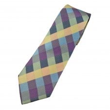 Sky Blue, Sage Green, Purple, Dark Blue, Peach & Lemon Diamond Pattern Silk Boys Tie