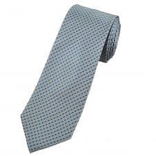 Sky Blue, Silver & Brown Square Patterned Men's Silk Tie