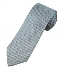 Sky Blue & Silver & White Micro Squares Pattern Luxury Silk Men's Tie