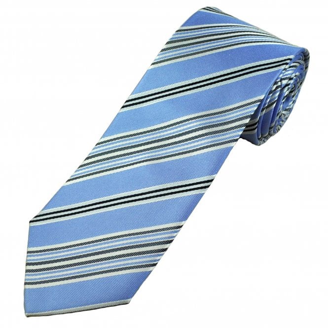 Sky Blue, White & Navy Stripe Men's Silk Tie