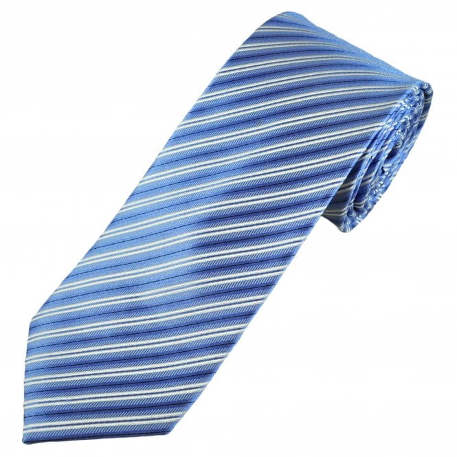 Sky Blue, white & Navy Striped Luxury Silk Men's Tie