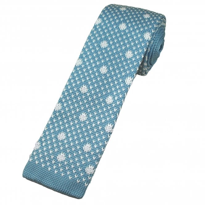 Sky Blue & White Spot & V Pattern Men's Knitted Tie