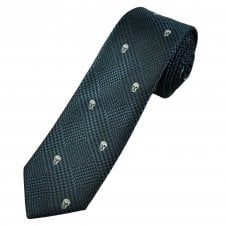 Slate Blue & Black with Silver Skulls Men's Skinny Tie