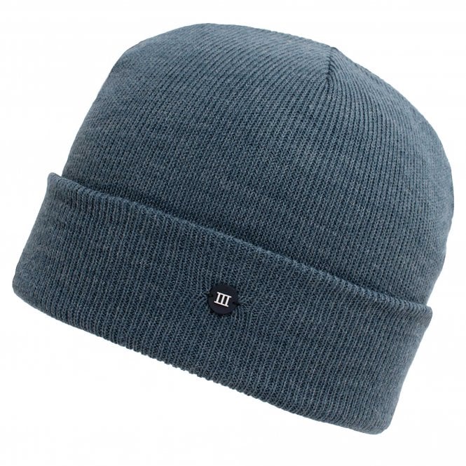 Slate Blue Fine Knitted Beanie Hat with Rubber Tresanti Logo