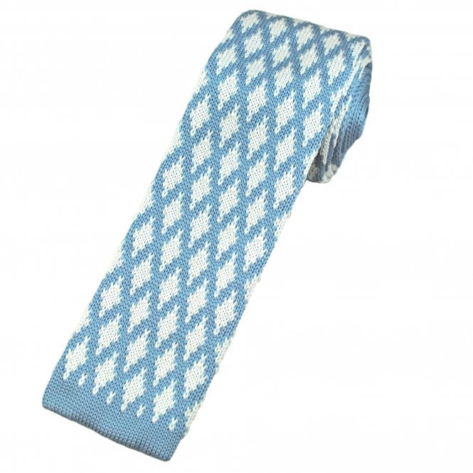 Slate Blue & White Diamond Men's Knitted Tie