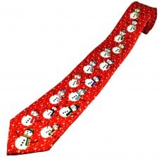Snowman Red Christmas Tie