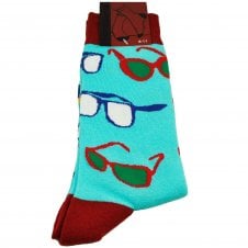 Spectacles, Glasses Light Blue Men's Novelty Socks