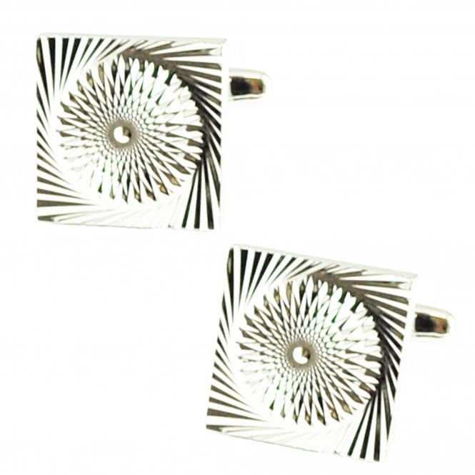 Spiral Etched Finish Silver Cufflinks