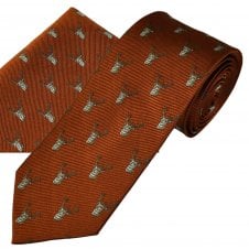 Stag Head Rust Orange Men's Silk Tie & Pocket Square Handkerchief Set