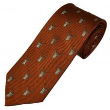 Stag Head Rust Orange Silk Men's Novelty Tie