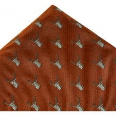 Stag Head Rust Orange Silk Pocket Square Handkerchief