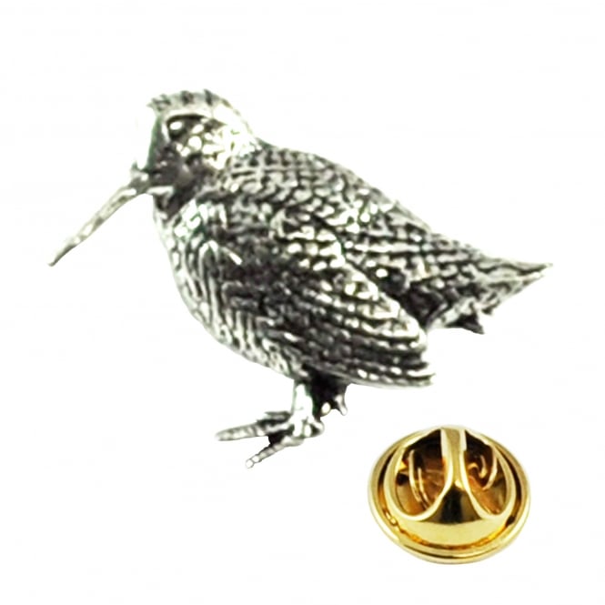 Standing Woodcock Bird English Pewter Lapel Pin Badge