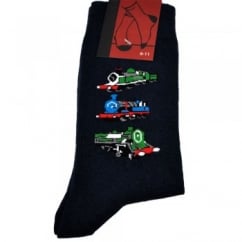 Steam Trains Navy Blue Men's Novelty Socks