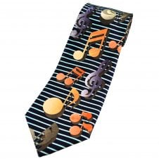 Striped Music Notes Navy Blue Men's Novelty Tie